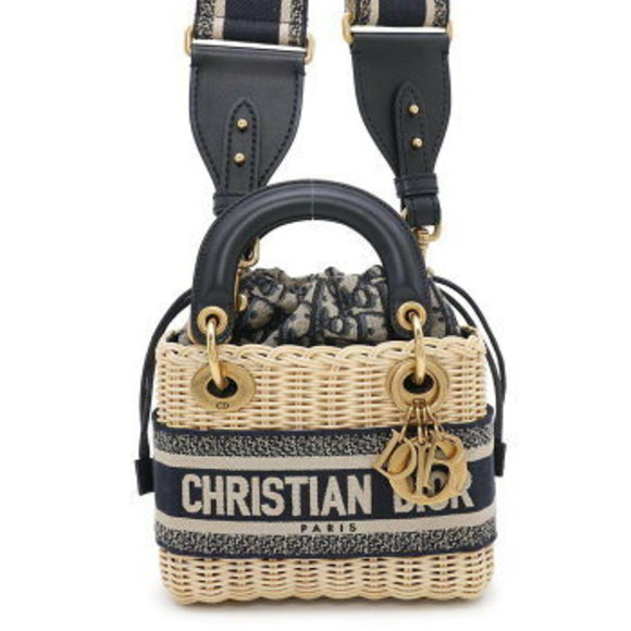 Dior Lady Wicker Jacquard Handbag Basket Bag Christian s - Picture 1 of 8